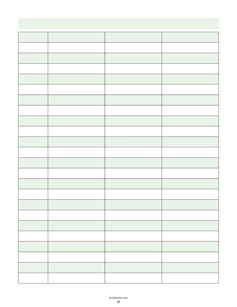 Blank 4 Column Chart Templates FREE 4 Column Tables PDFs