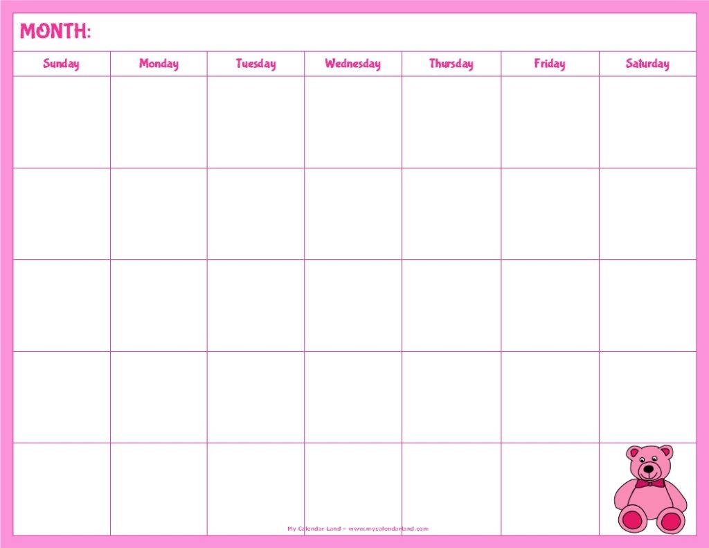 Blank Monthly Calendar Printable Child
