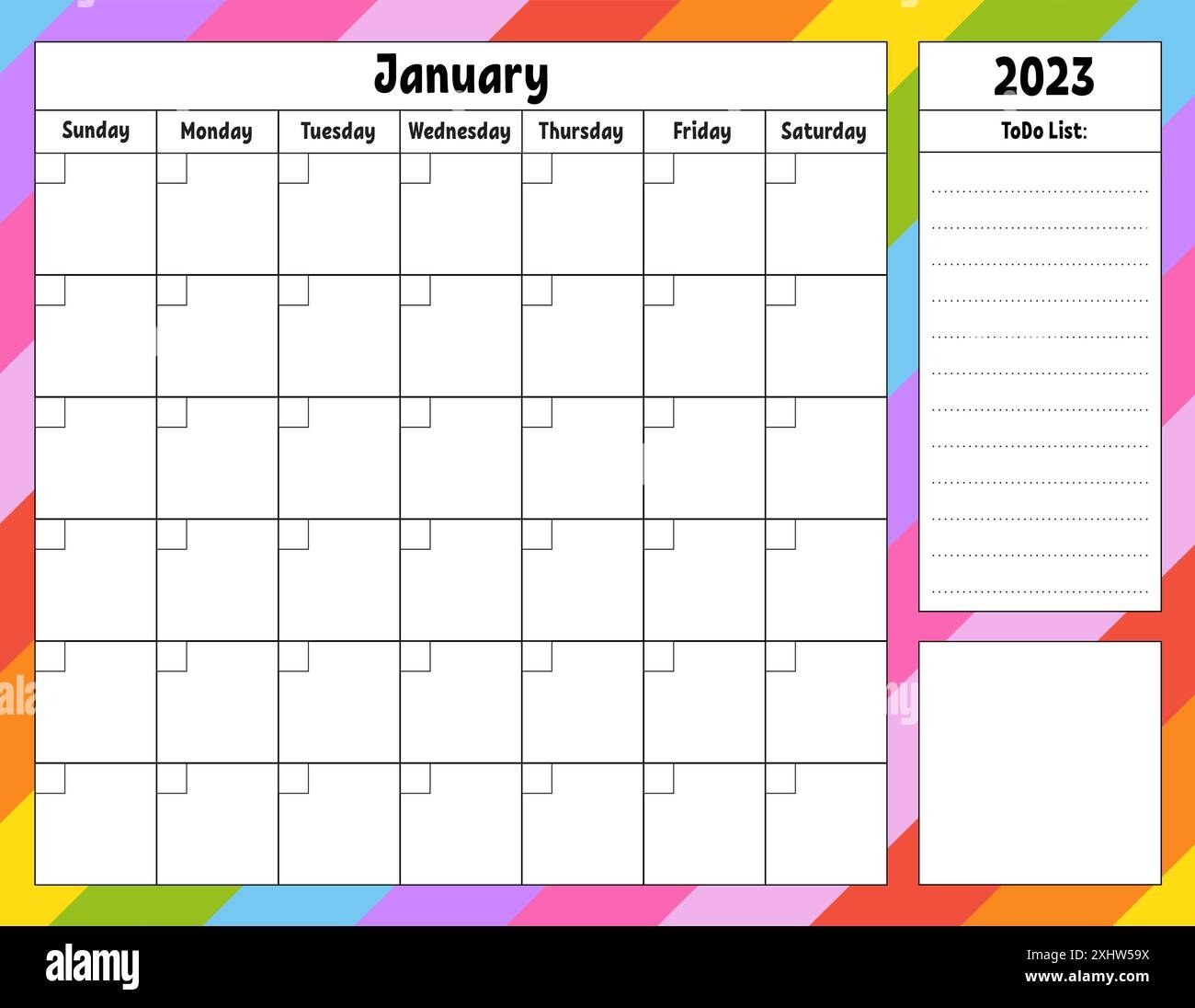 Blank Calendar Template For One Month Without Dates Colorful 
