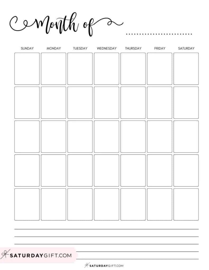 Monthly Calendar Printable Blank