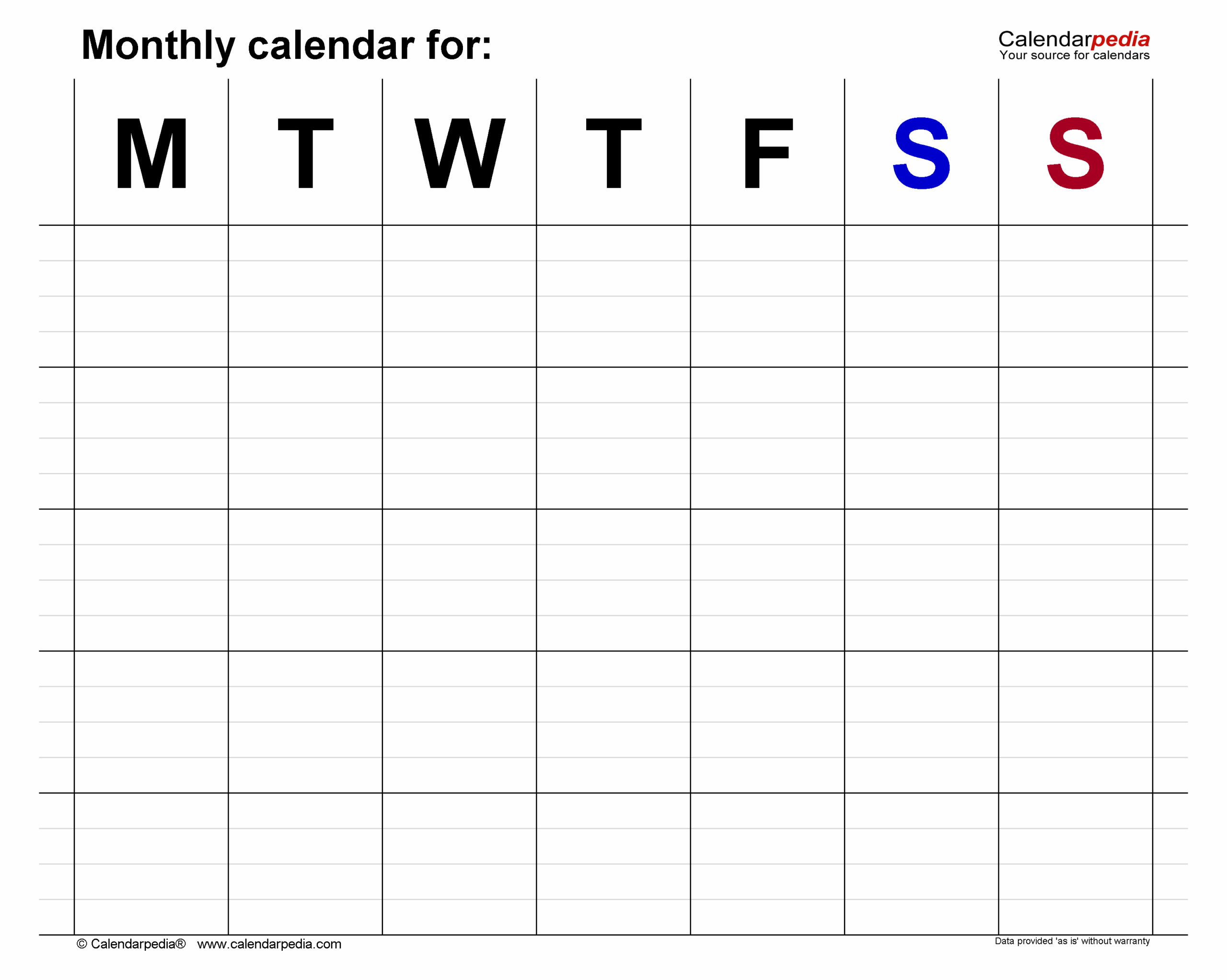 Large Printable Calendar Monday Blank