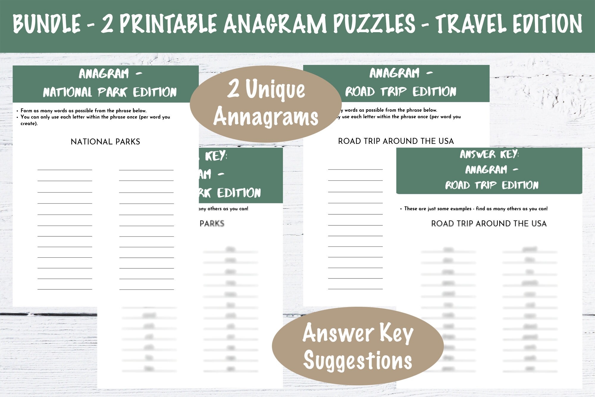 Bundle 2 Printable Anagram Puzzles National Parks And Road Trip 