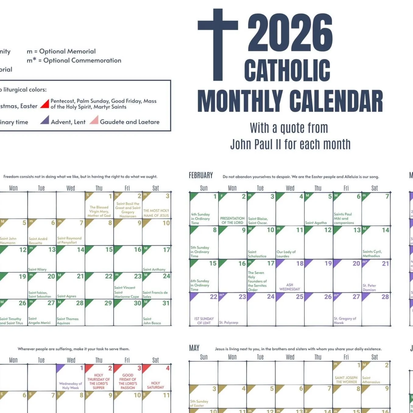 Buy 2026 Color coded Liturgical Calendar Instant Download 