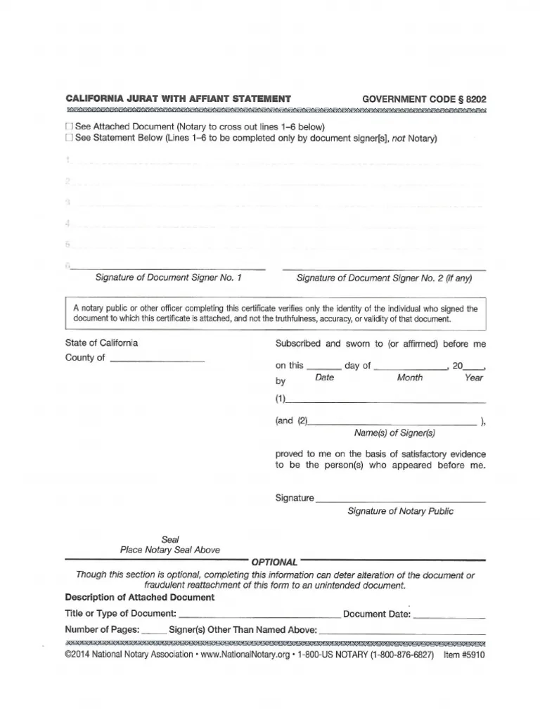California Jurat Form 2023 Pdf