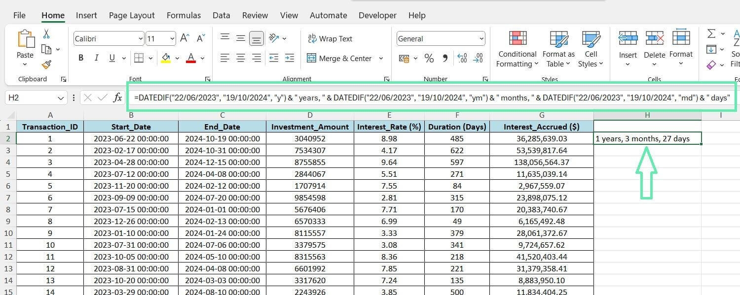 Calculate Between Dates In Excel Downloadable Template 