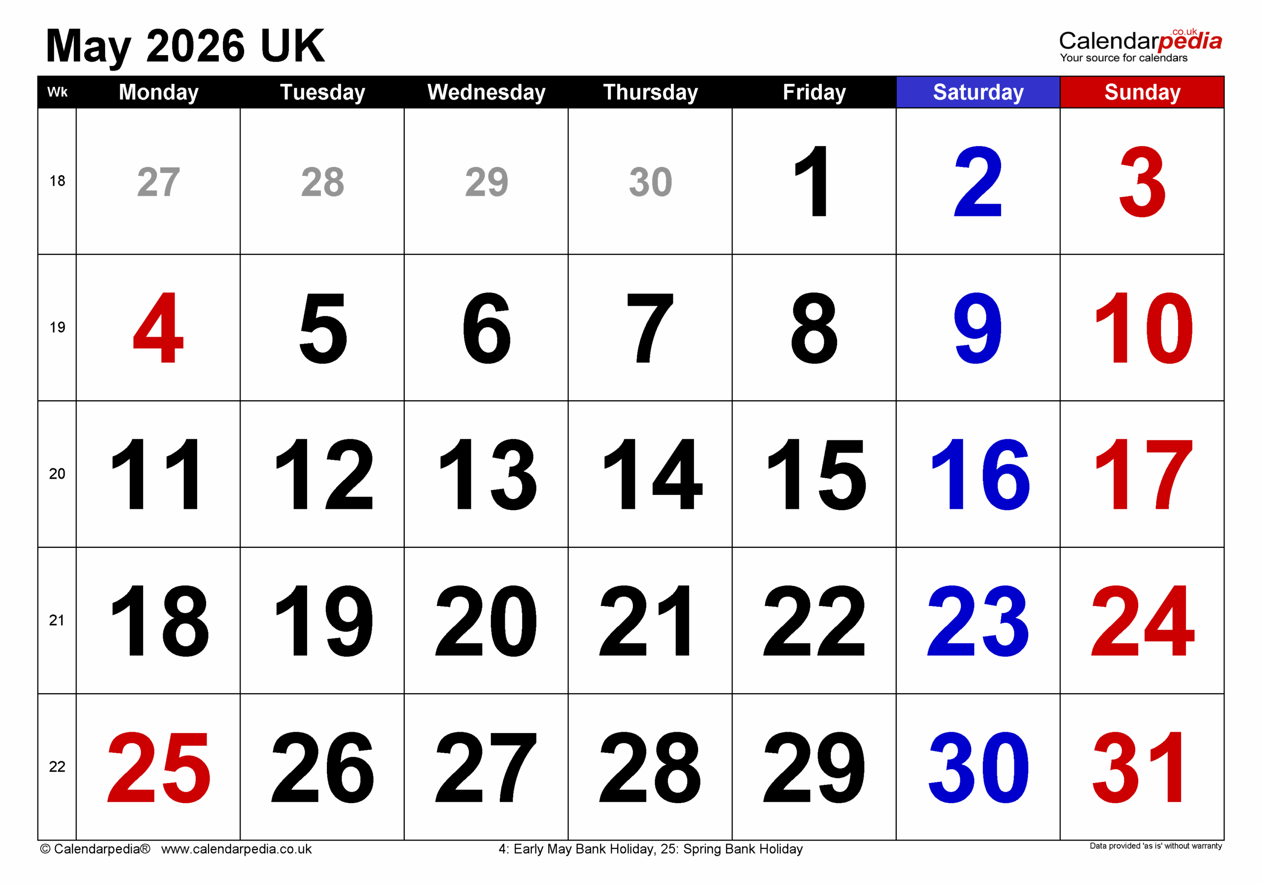 May 2026 Calendar Printable With Holidays