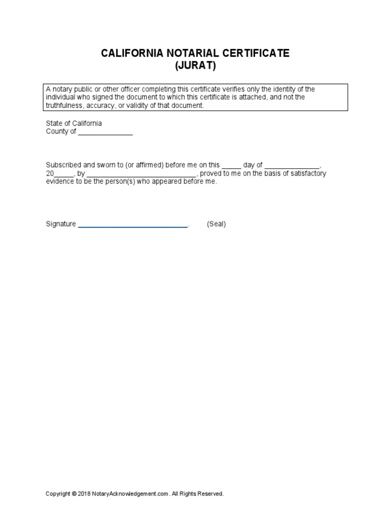 California Notarial Certificate Jurat PDF Social Science