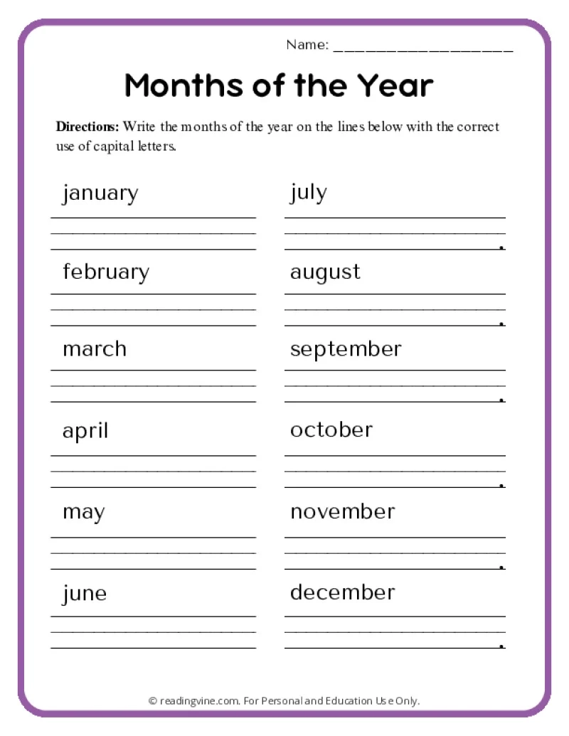 Free Printable Capitalization Worksheets