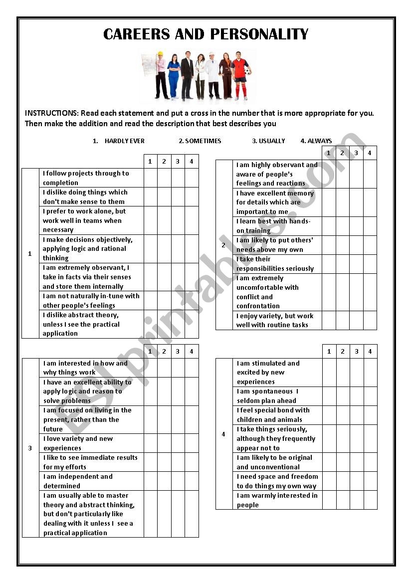 Careers And Personality Quiz ESL Worksheet By Cris03glu 
