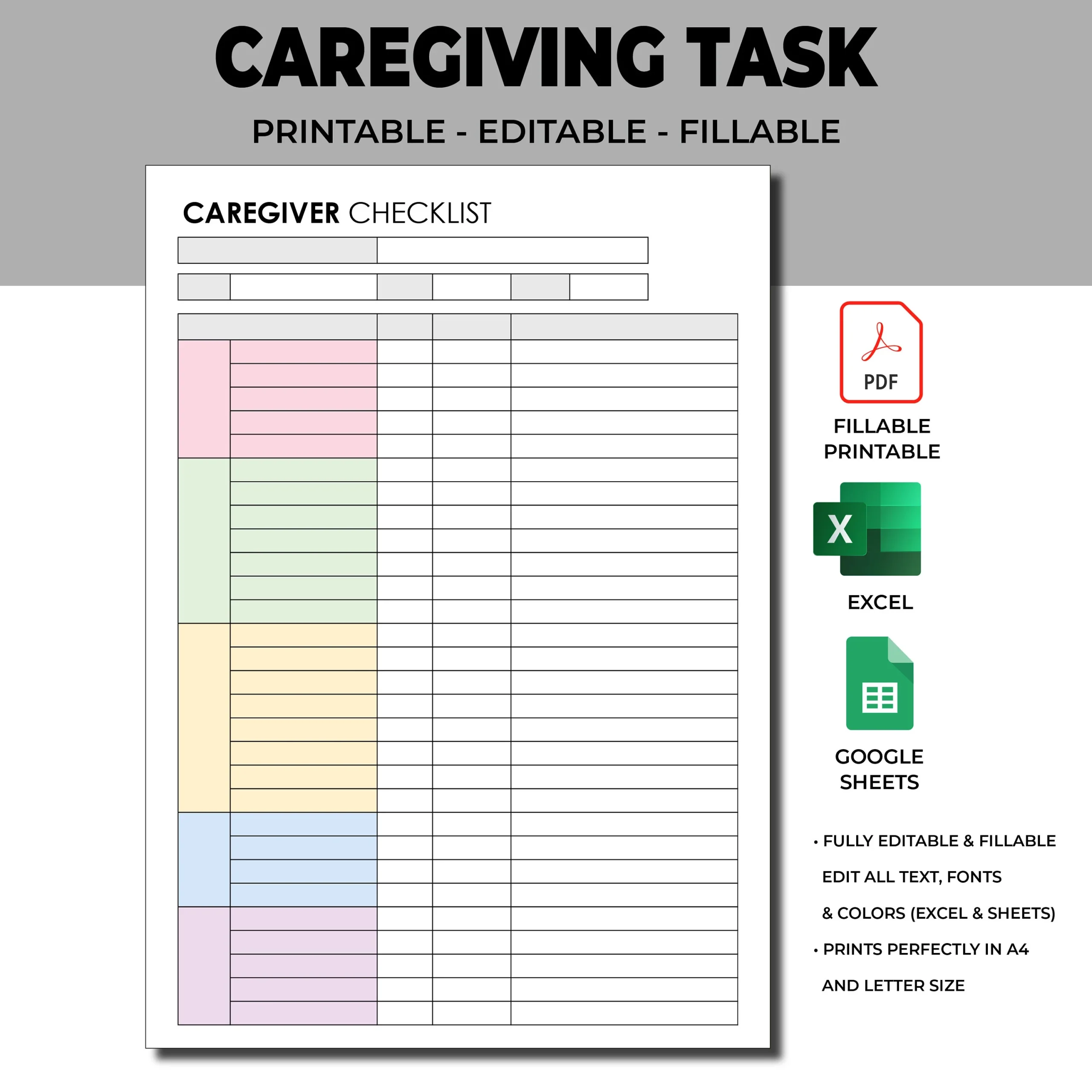Responsibilities Printable Caregiver Daily Checklist Template