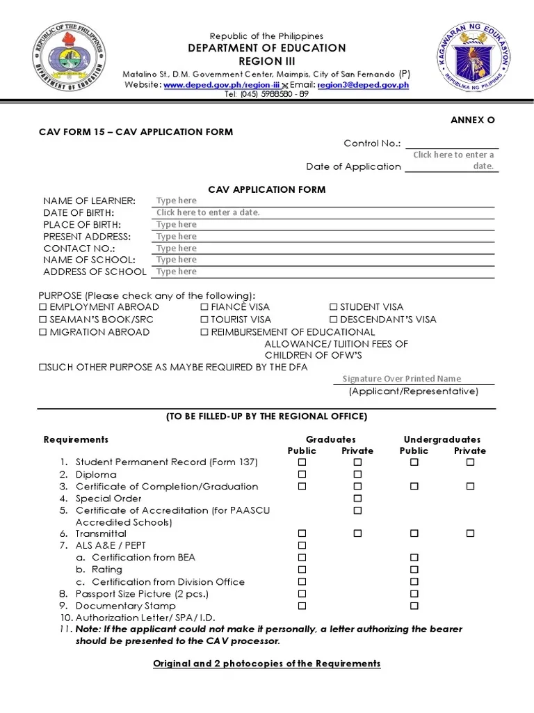 Cav Fillable Form 9 13 PDF Travel Visa Government And 