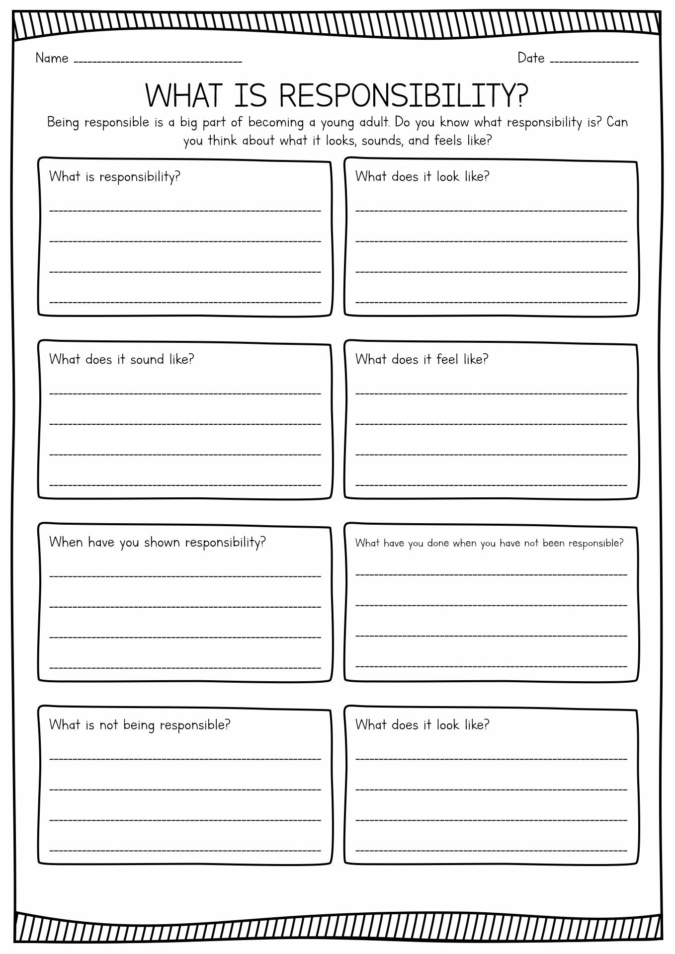 Character Development Template Responsibility Education World 