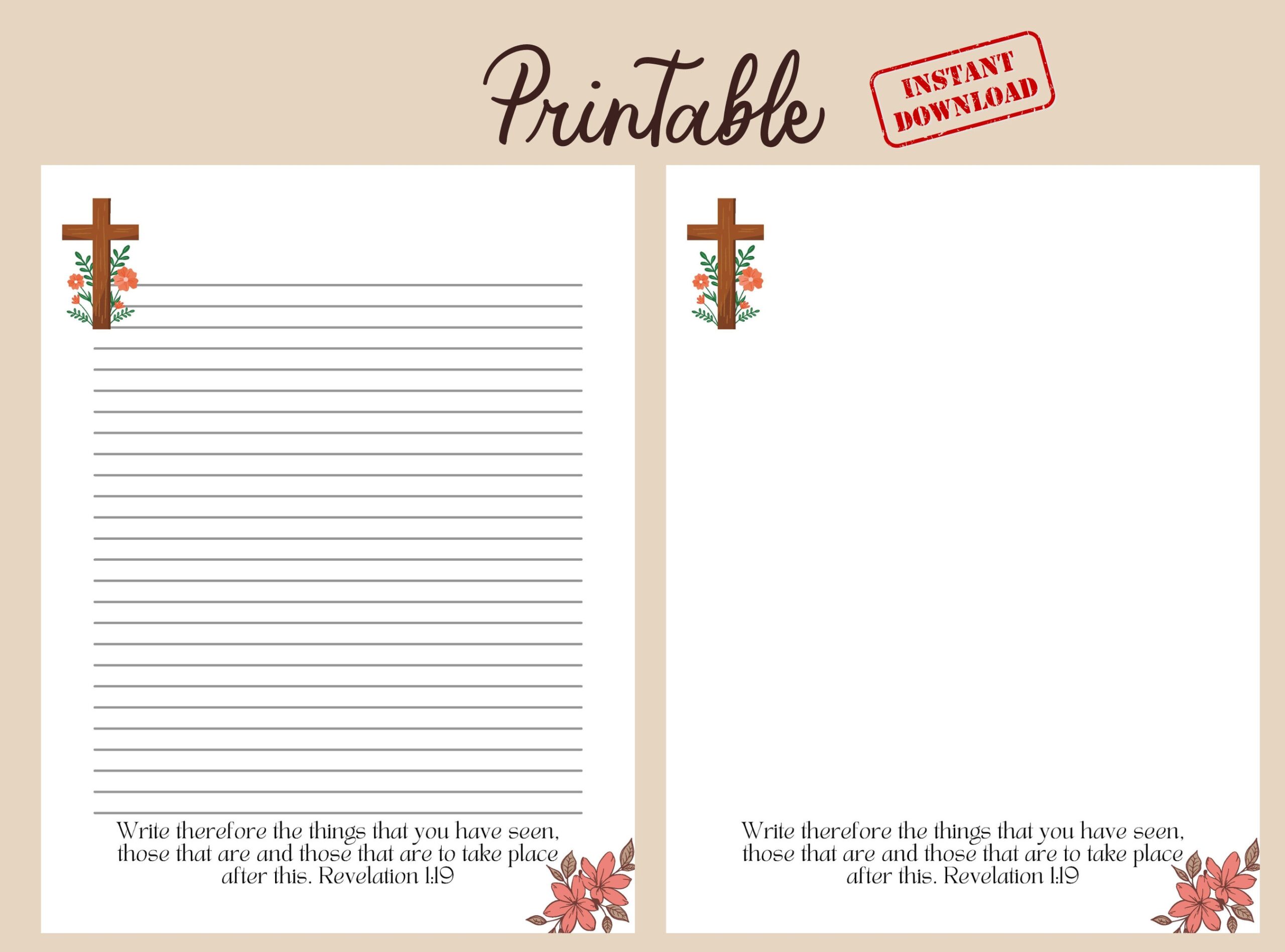 Christian Printable Stationery Revelation 1 19 Lined And Unlined 