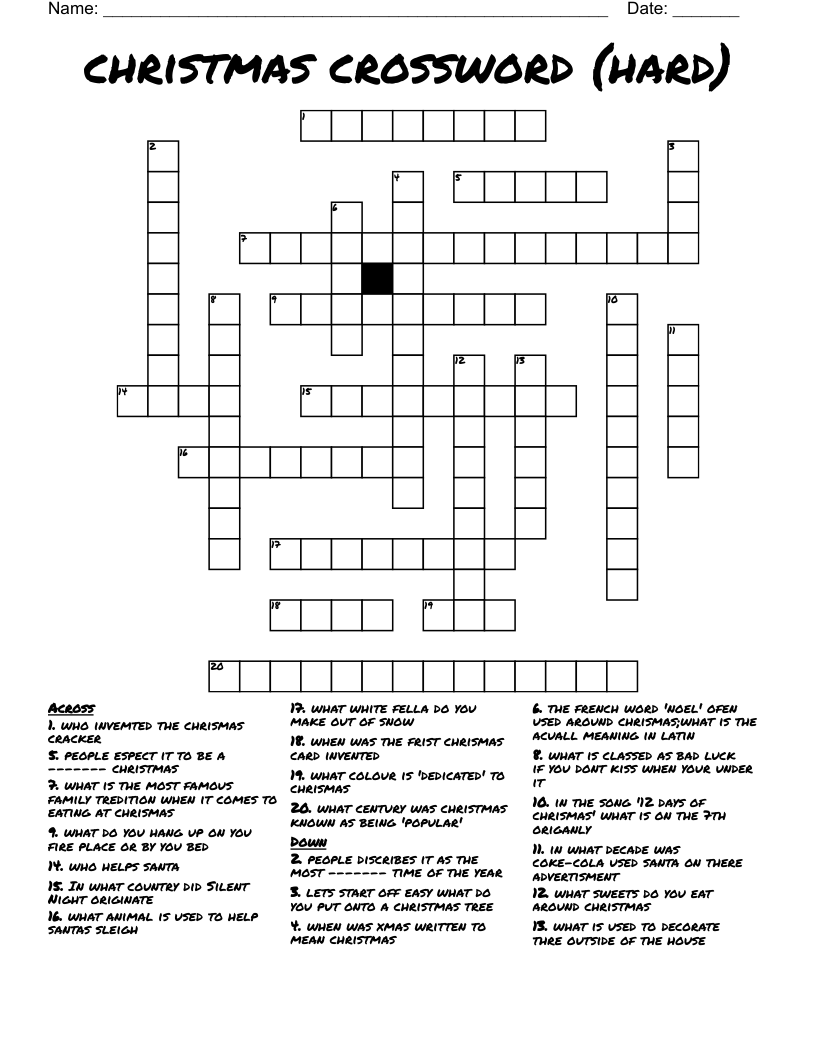 Free Printable Crosswords Hard