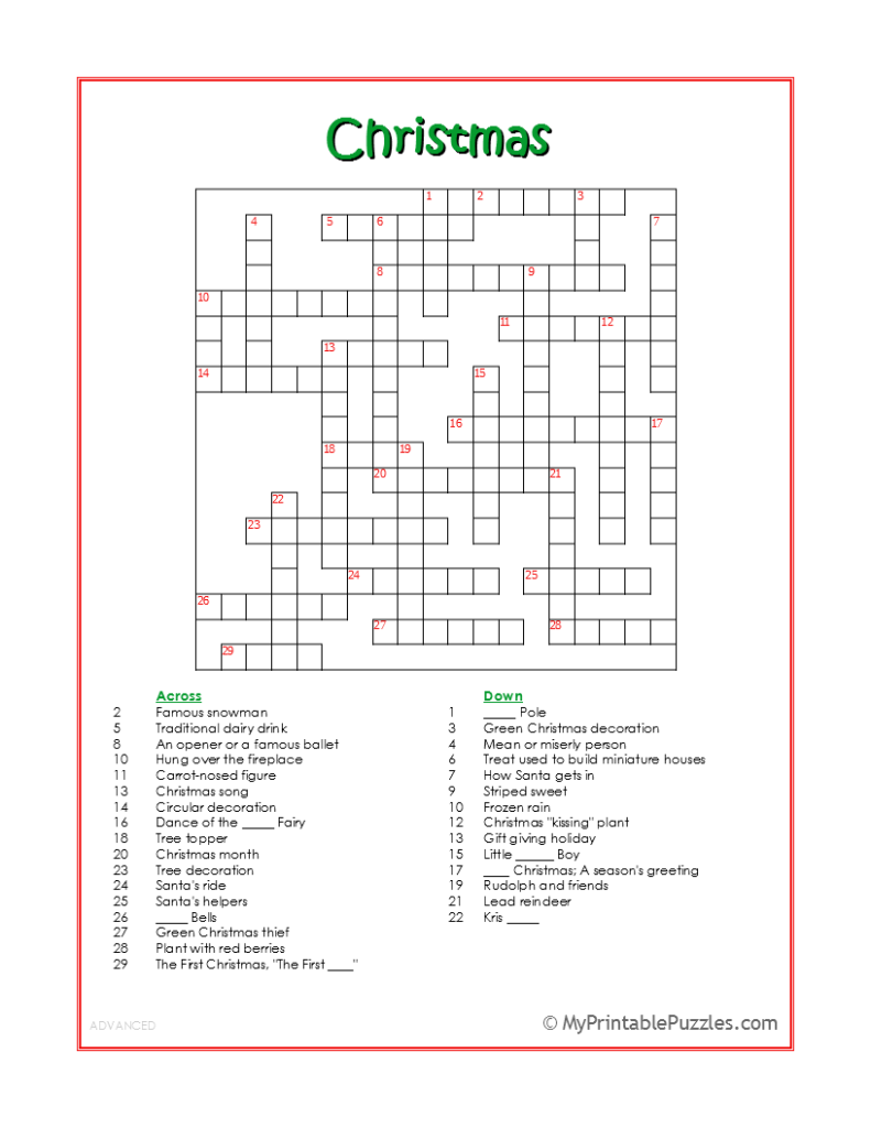 Intermediate Adult Printable Crossword Puzzles