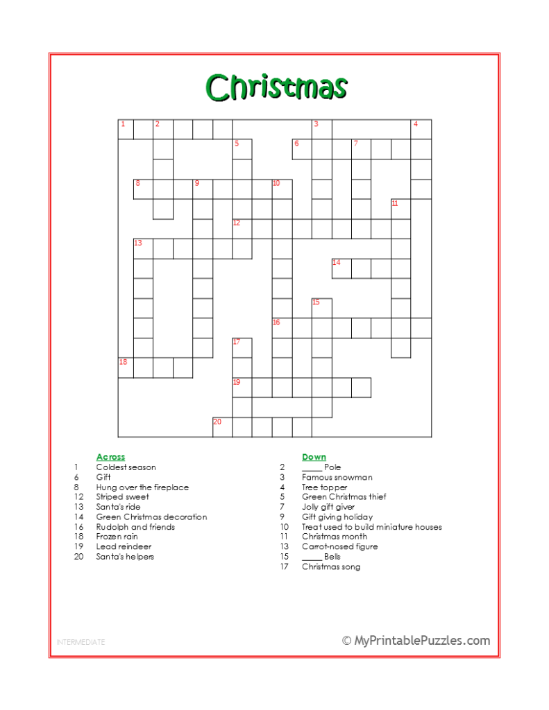 Easy Holiday Crossword Puzzles Printable