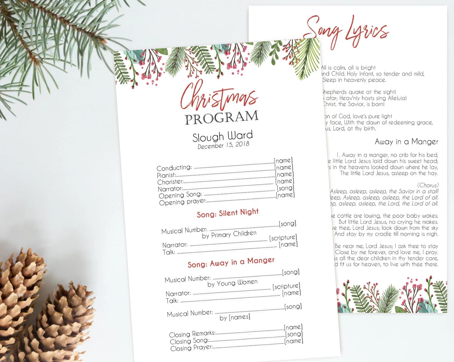 Christmas Program Editable PDF Editable Template Editable Text 