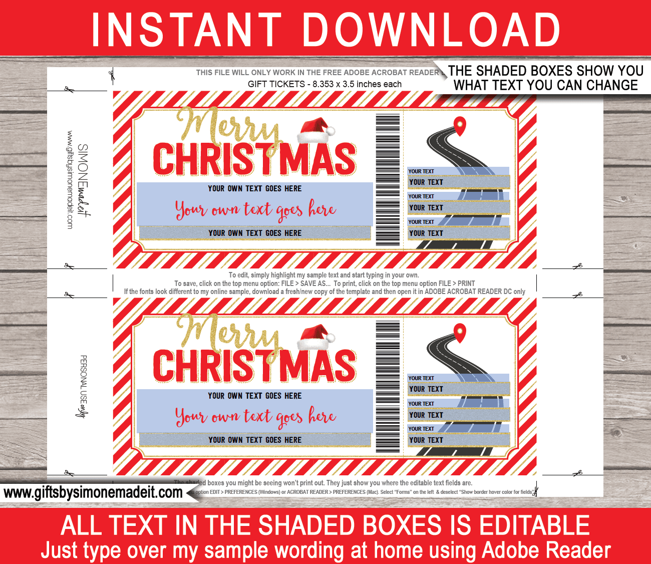 Christmas Surprise Road Trip Gift Tickets any Vehicle Red amp Gold