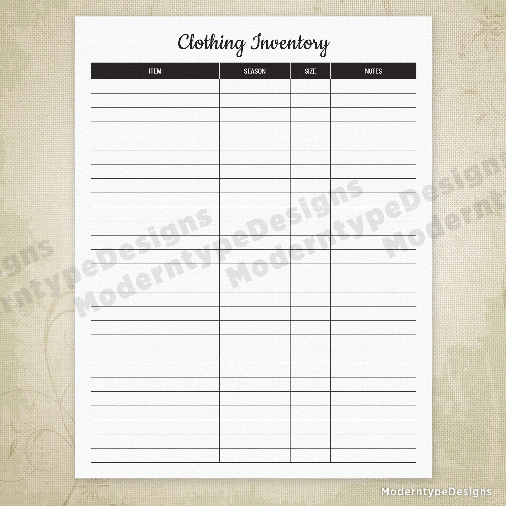 Free Printable Clothing Inventory Template