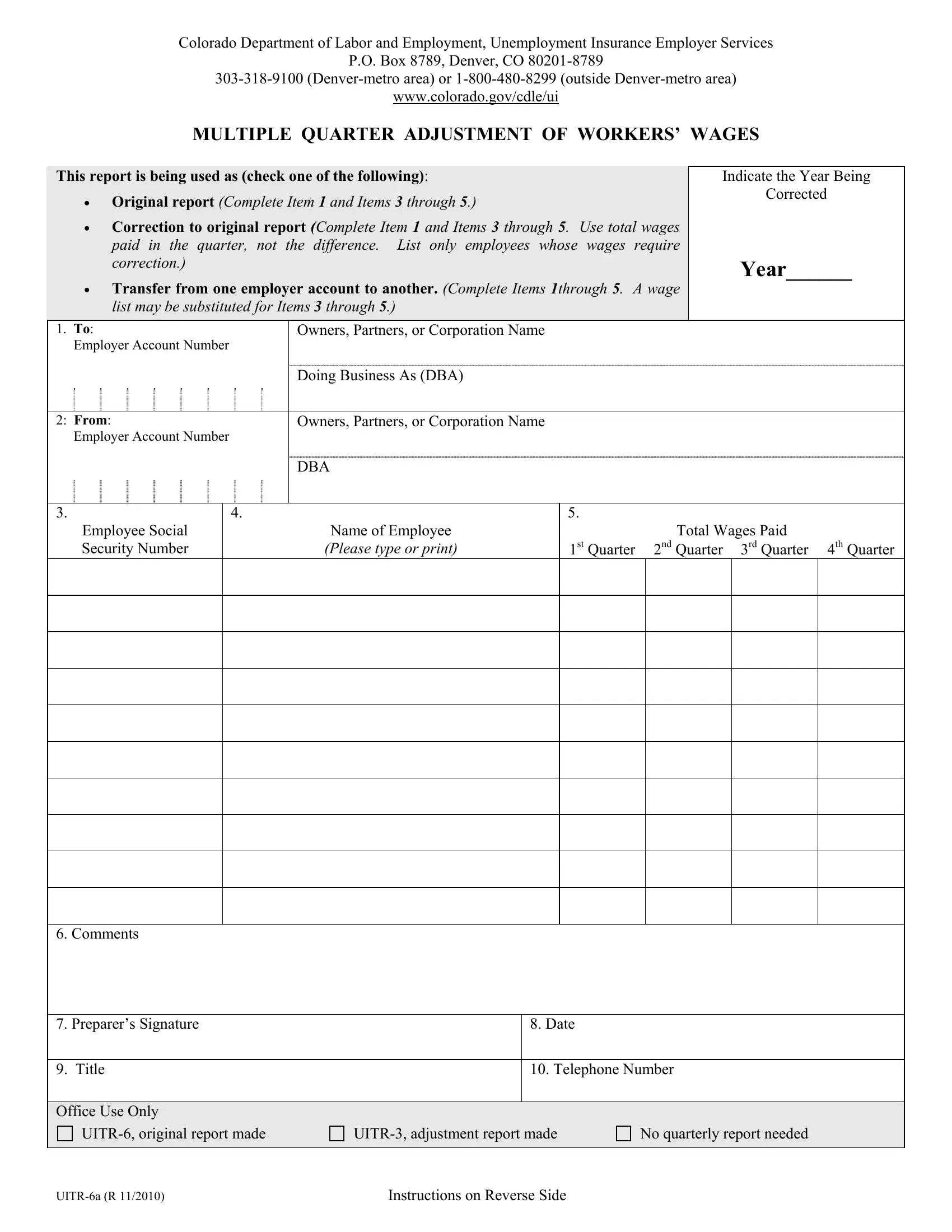 Colorado Form Uitr 6A Fill Out Printable PDF Forms Online