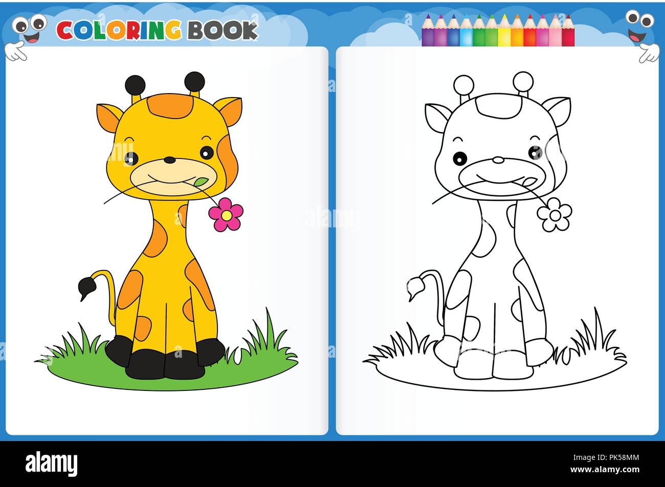 Coloring Page Cute Giraffe With Colorful Sample Printable 