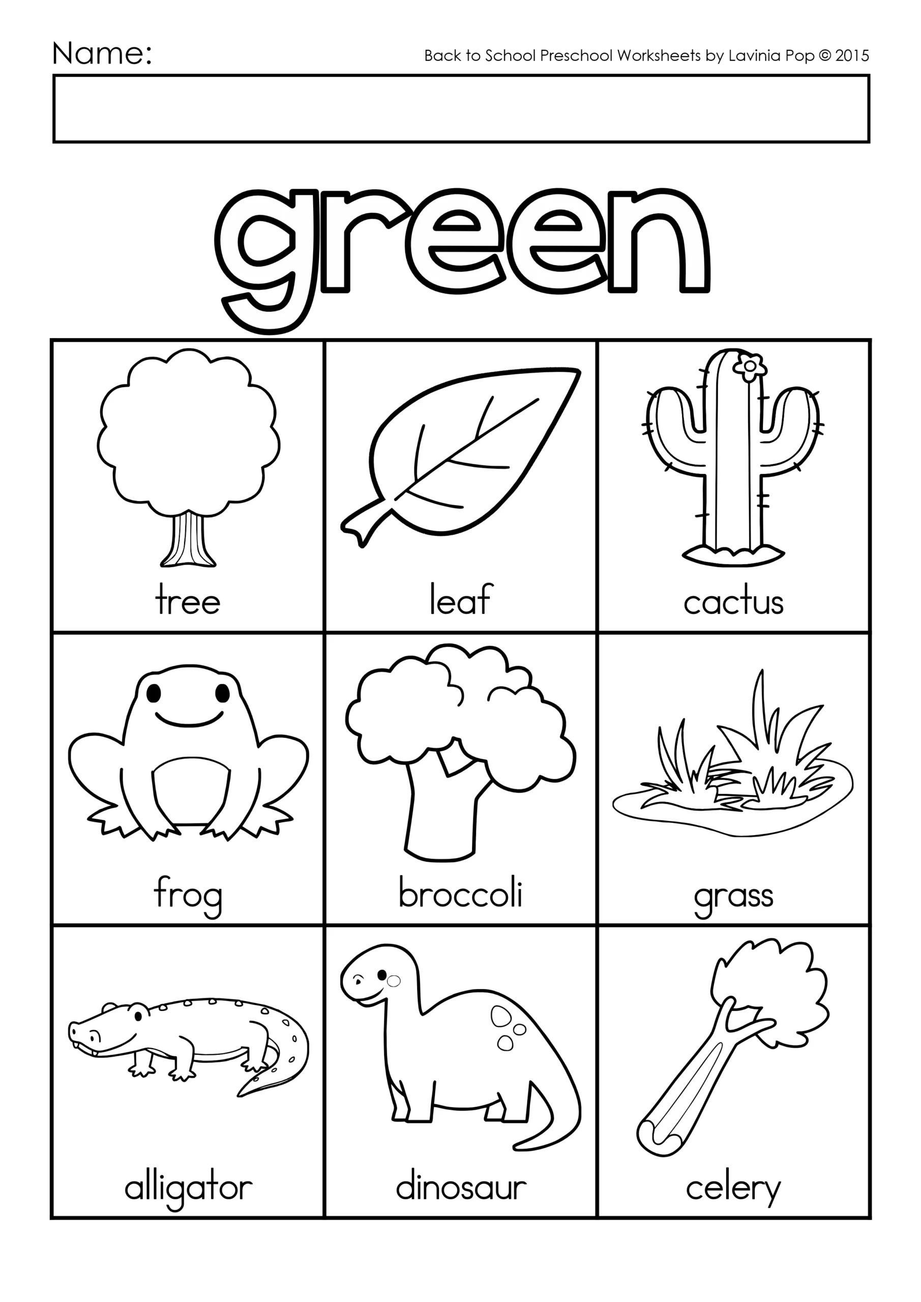 Printable Color Green Worksheets