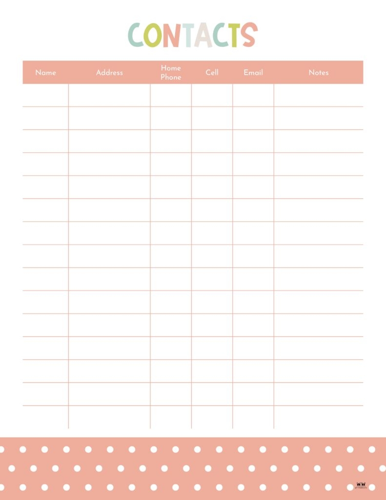 Contact List Templates 20 FREE Printables Printabulls