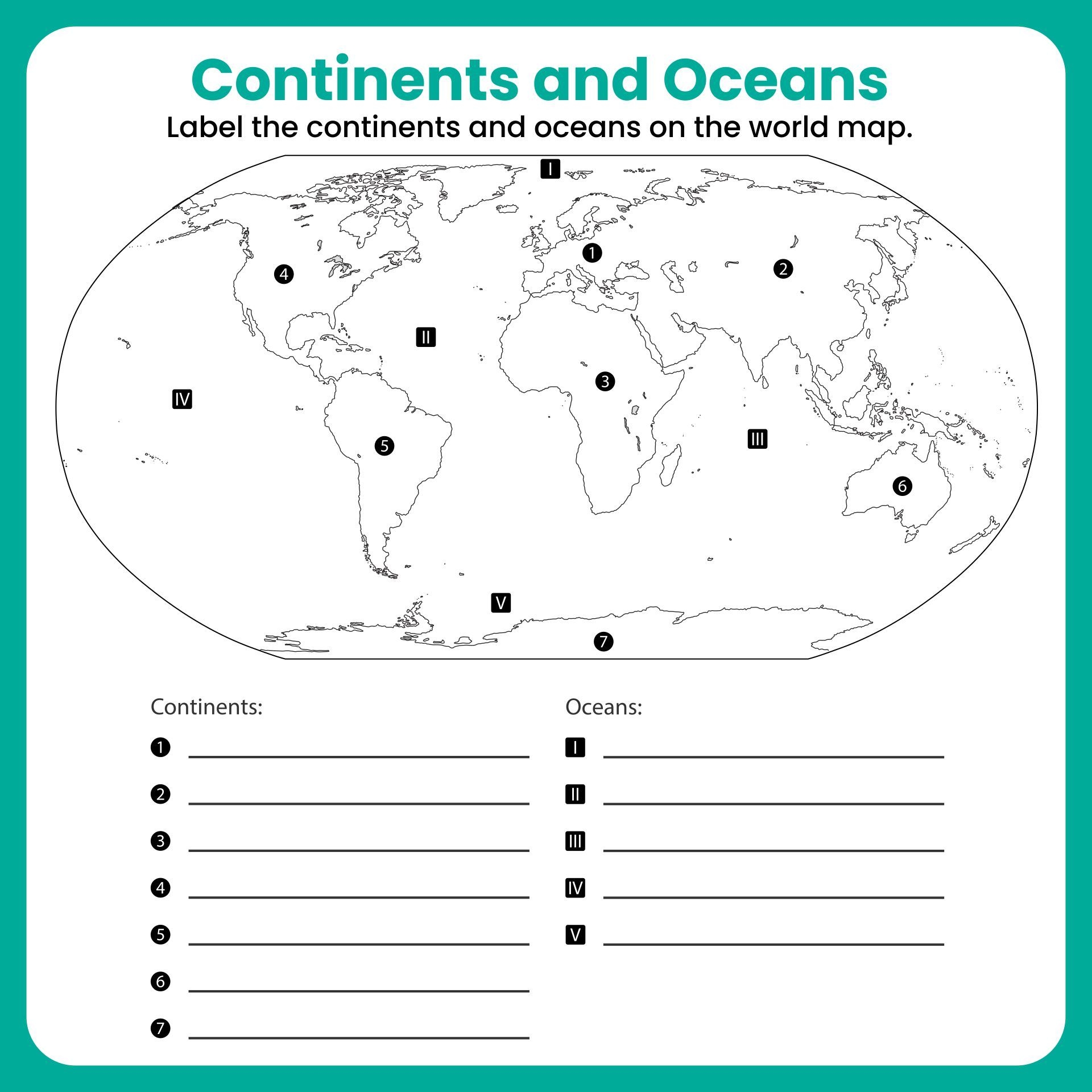 Continents And Oceans Map For 2nd Grade Continents And Oceans 