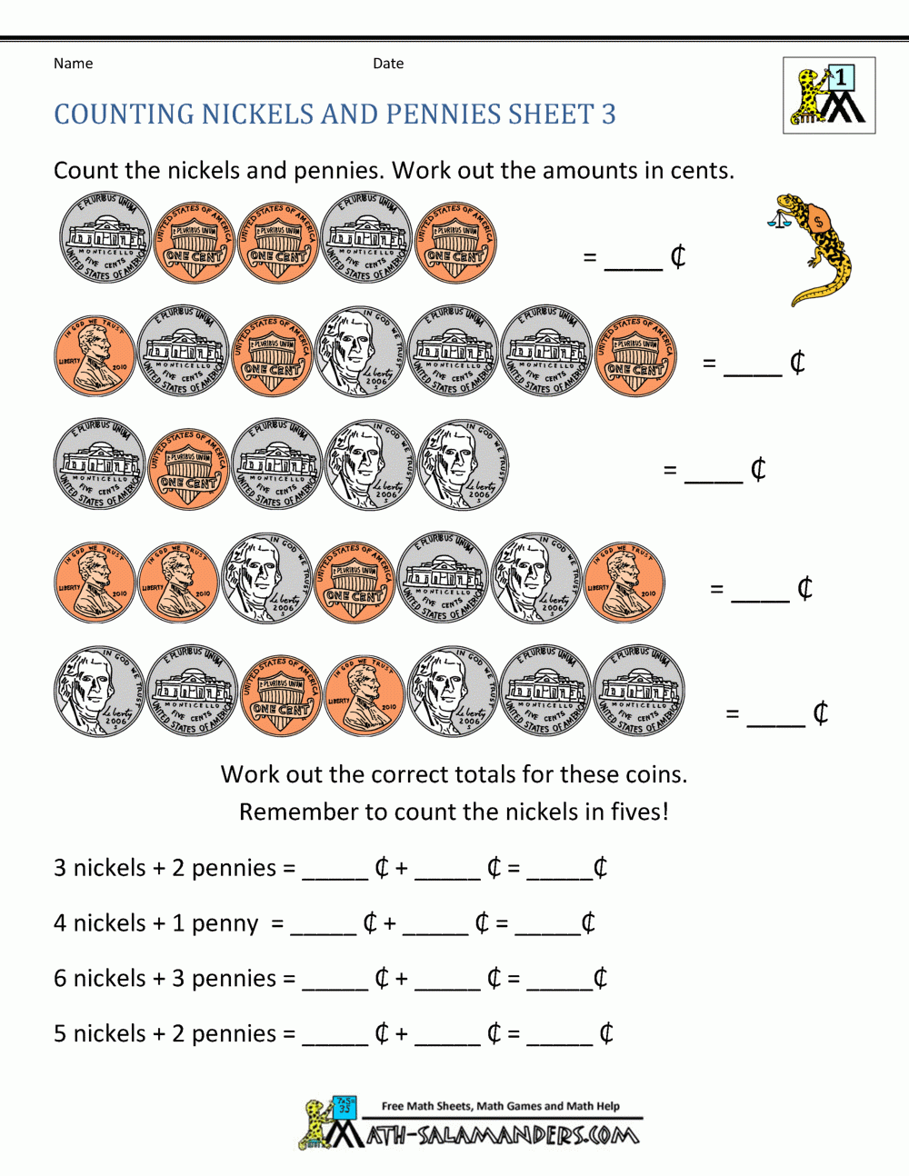 Money Worksheets Free Printable First Grade