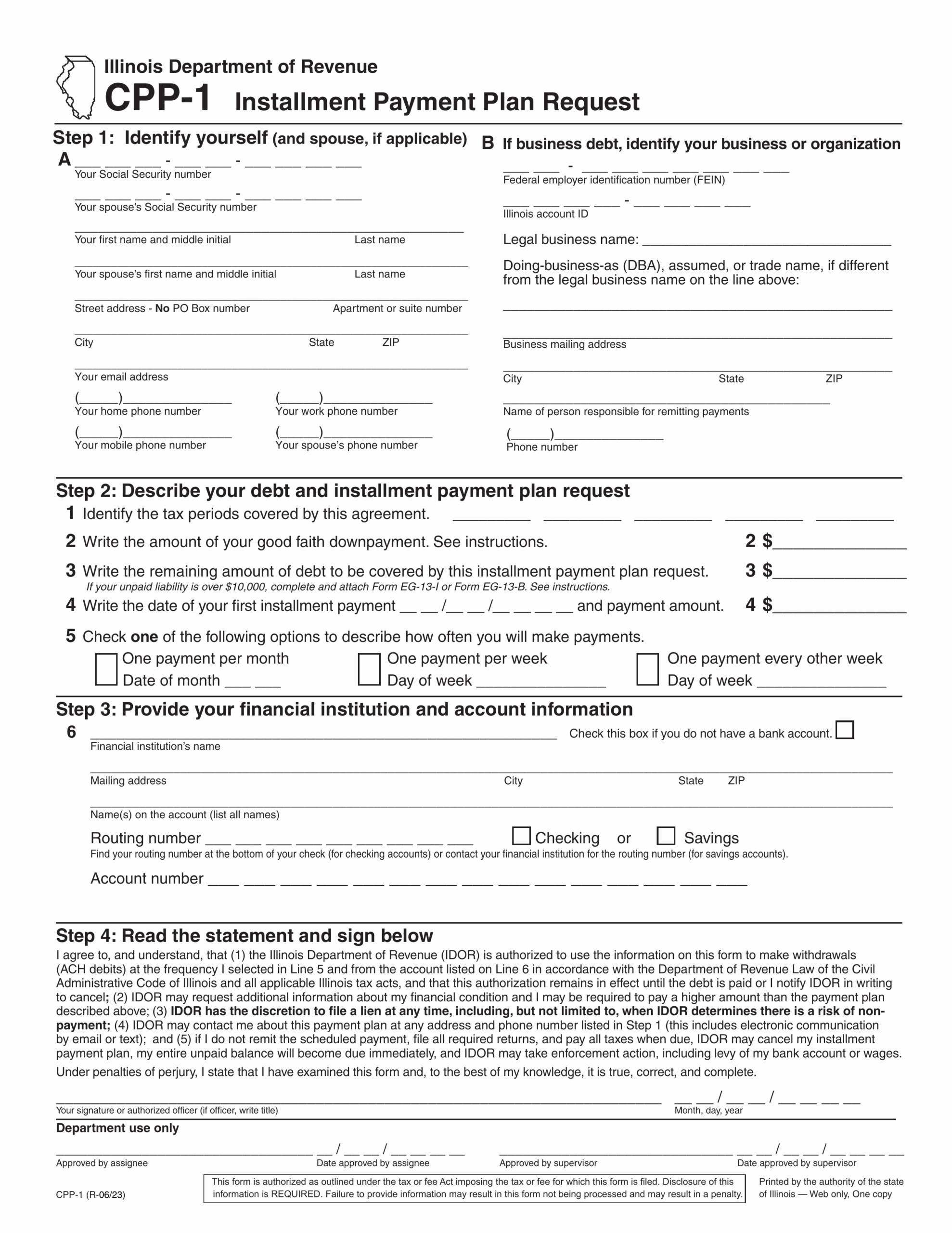 CPP 1 Form Installment Payment Plan Request 2024 2025 PDF Guru