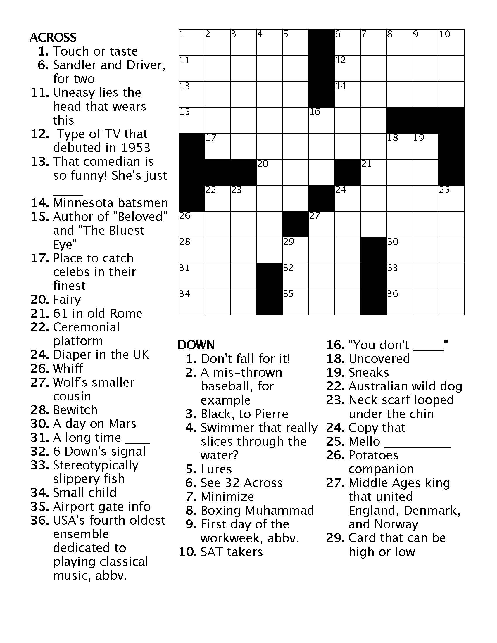 Printable Crossword Puzzles Pdf