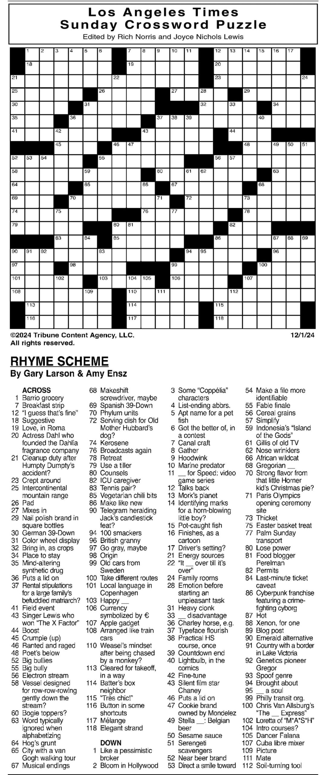 Printable La Crossword Puzzles