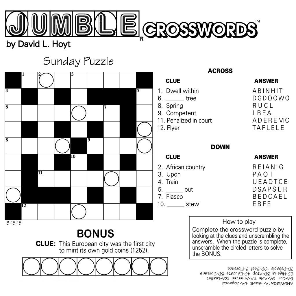 Jumble Crossword Puzzles Printable