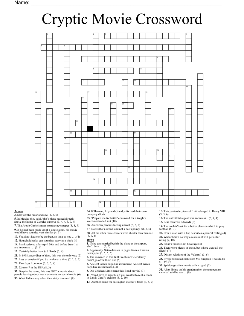 Free Printable Puzzles Cryptic Crossword American