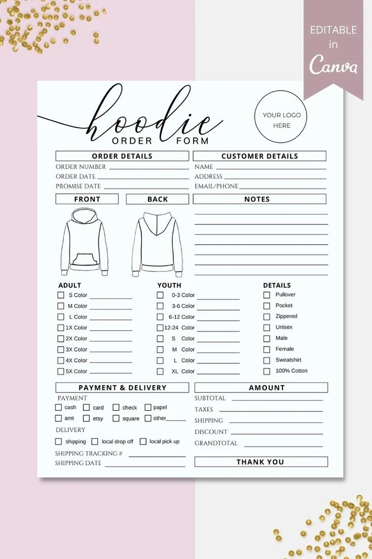 Custom Hoodoe Sweatshirt Order Form Template Free Printable Buy 