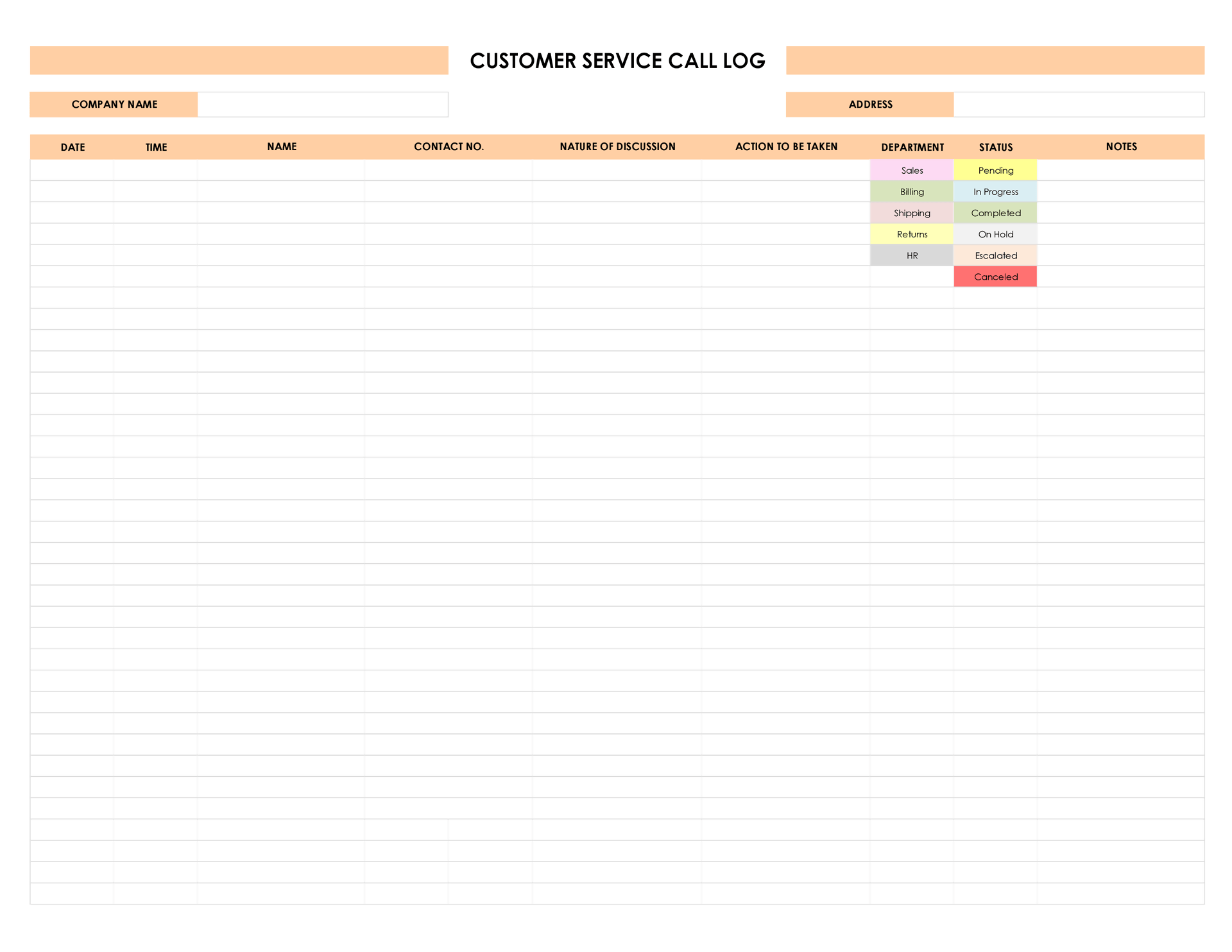 Customer Service Call Log Template For Excel WordLayouts