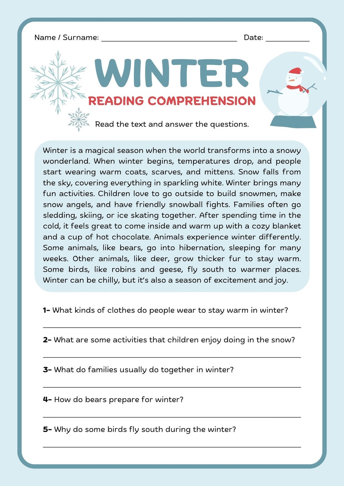 Free Printable Reading Comprehension Worksheets For 5th Grade