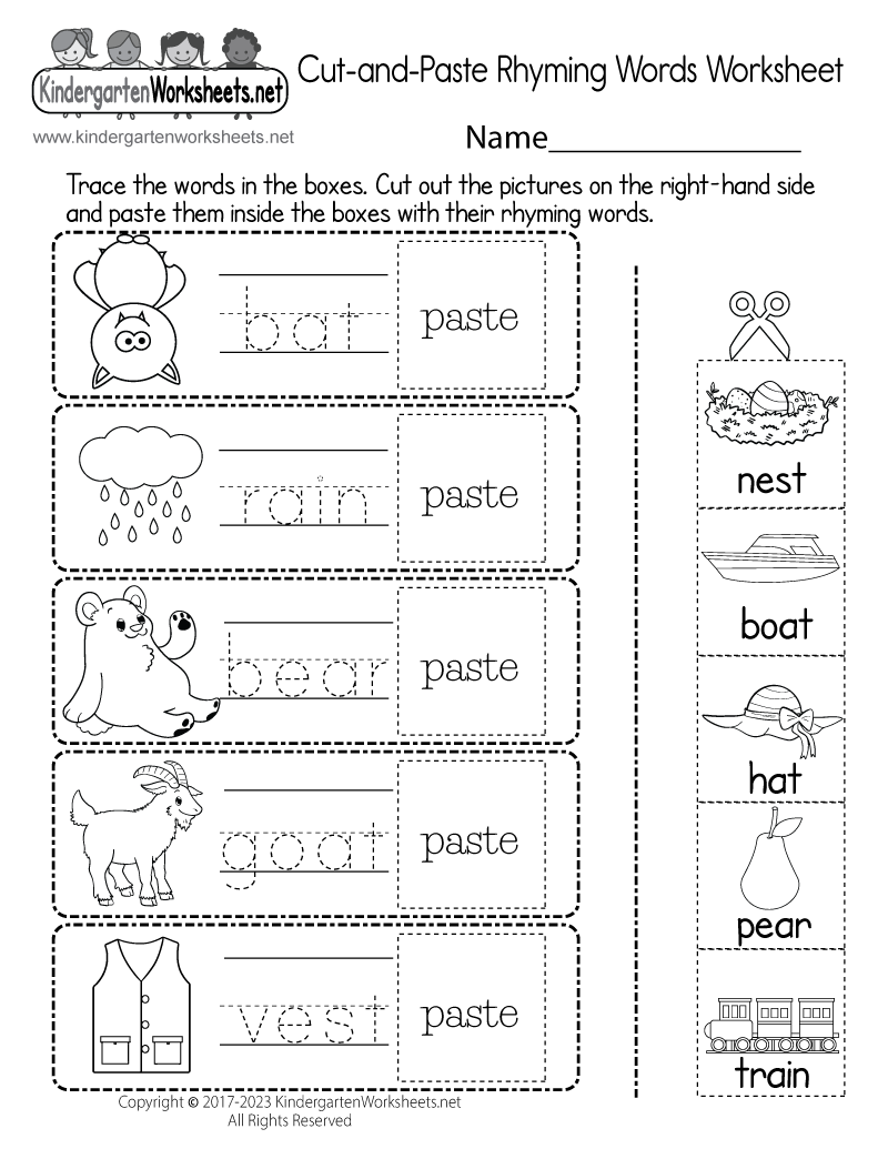Cut and Paste Rhyming Words Worksheet Free Printable Digital amp PDF