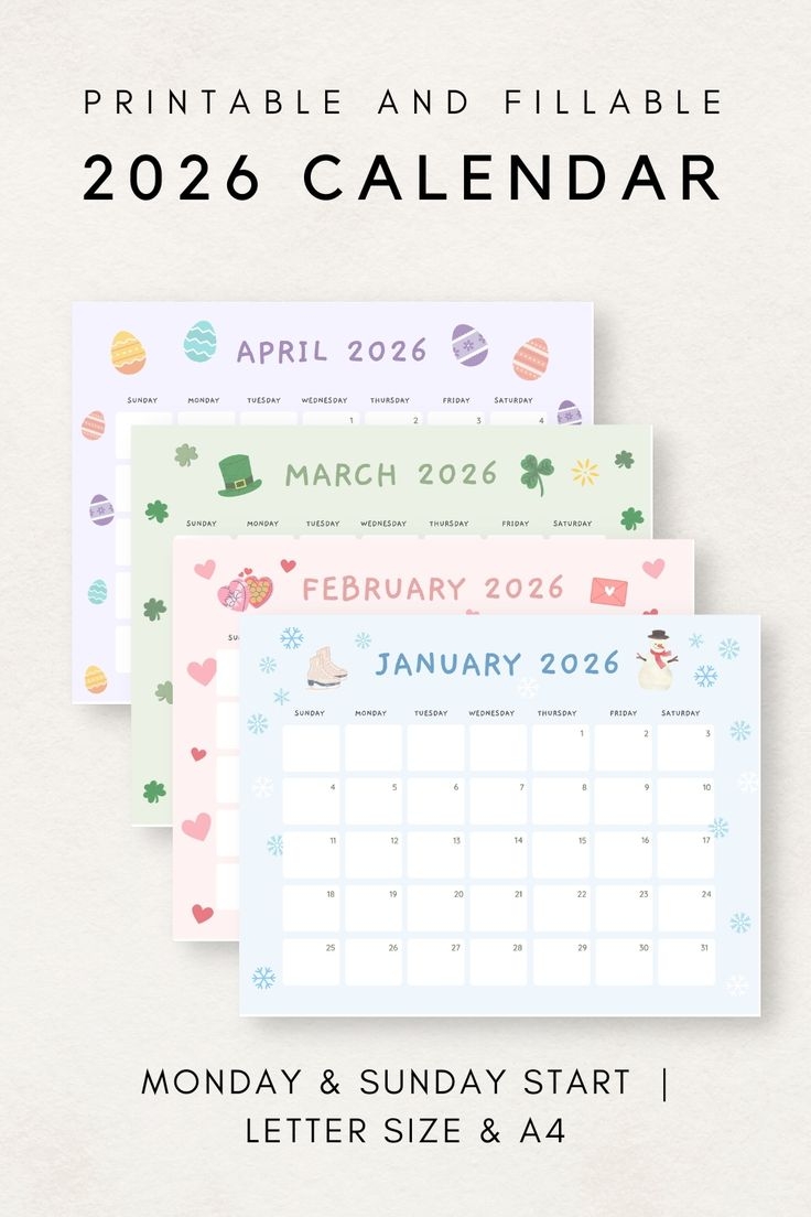 Cute 2026 Calendar Printable
