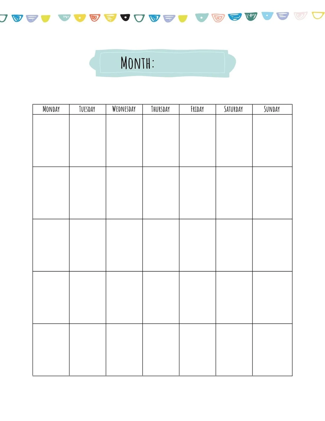 Simple Blank Calendar Printable