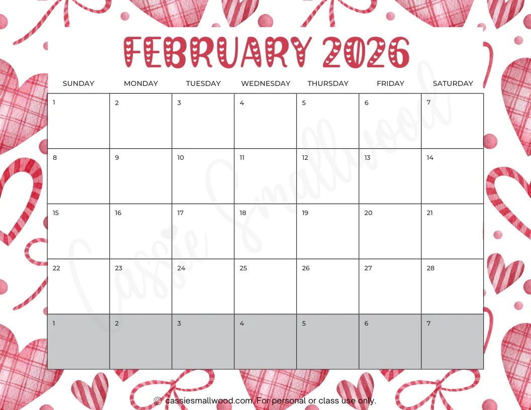 Printable Monthly Calendar 2026
