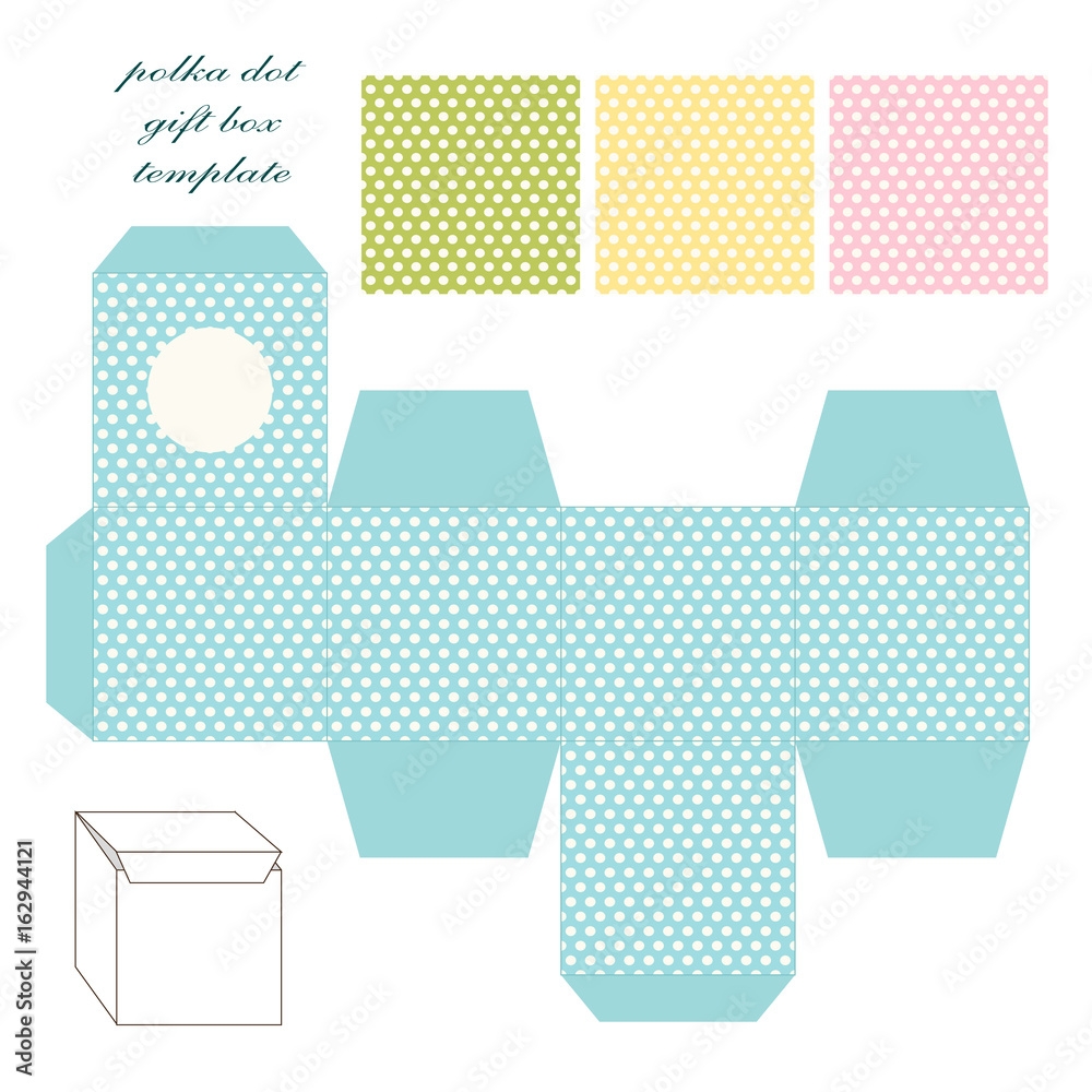 Cute Retro Square Gift Box Template With Polka Dots Ornament To 