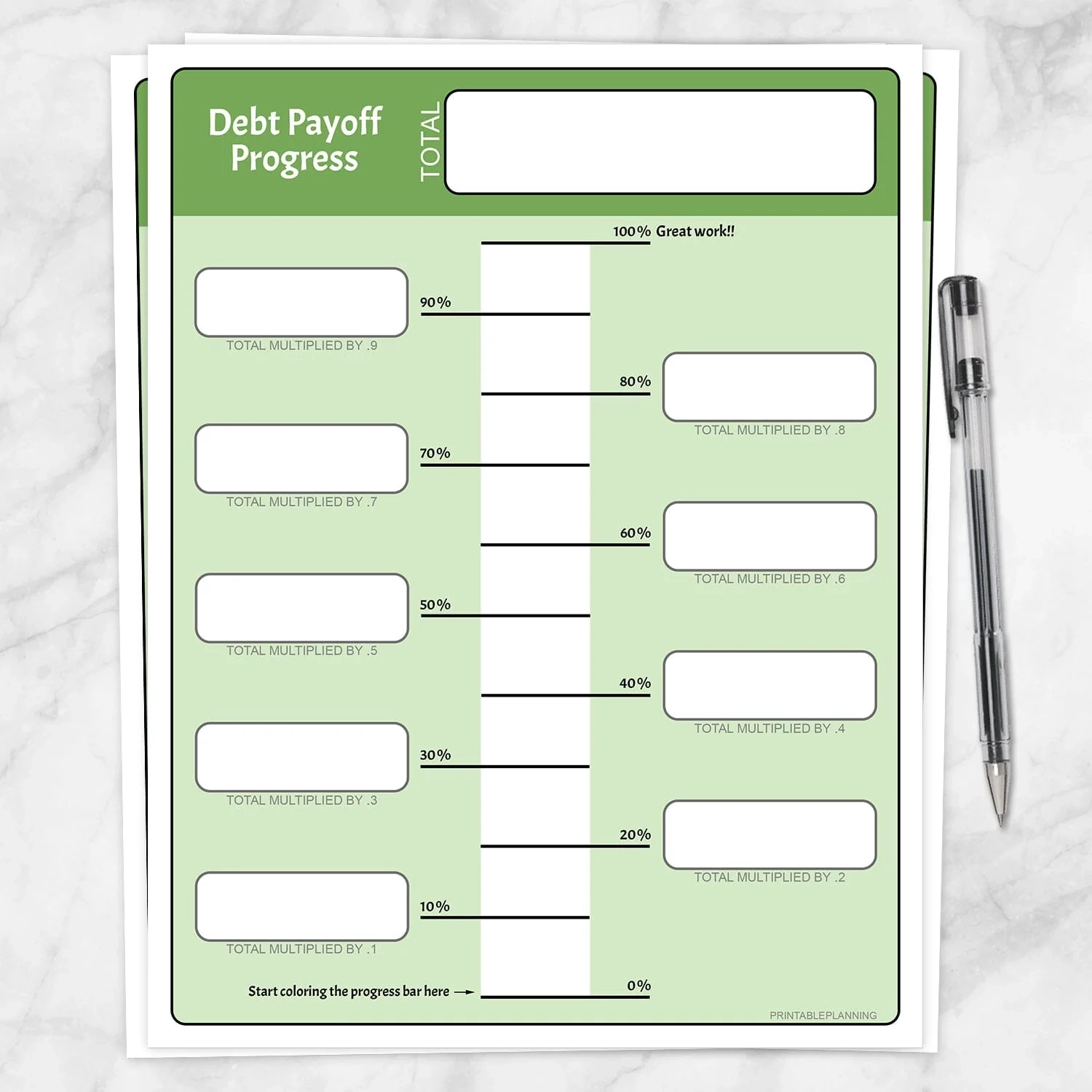 Debt Payoff Progress Bar Worksheets In Green Printable 