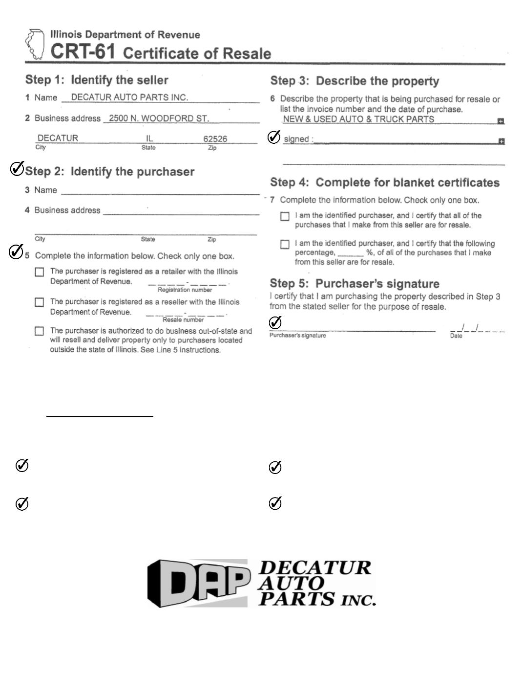 Decatur Auto Parts Forms