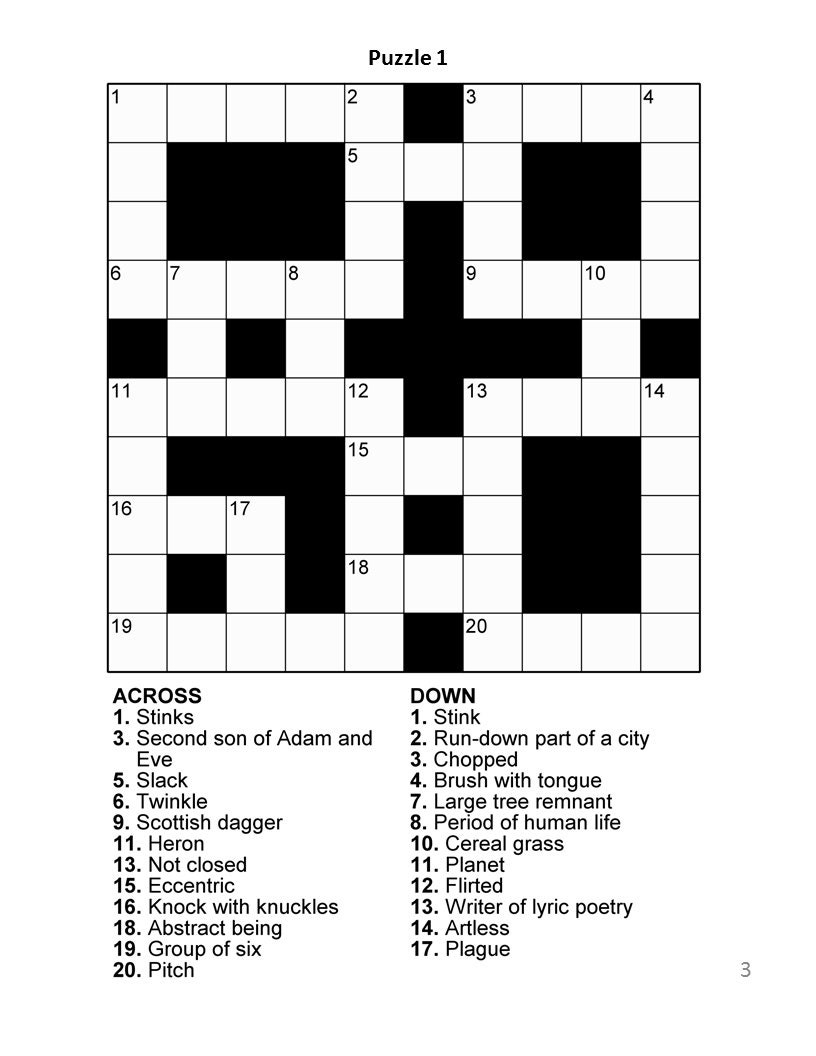 Easy Crossword Puzzles Printable Large Print