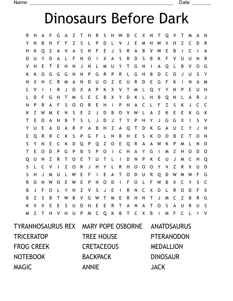 Dinosaur Word Search Printable