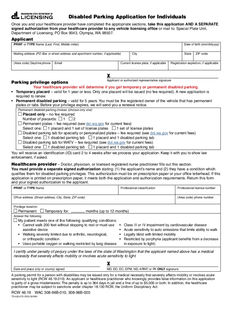 Disabled Parking Application For Individuals Washington State 