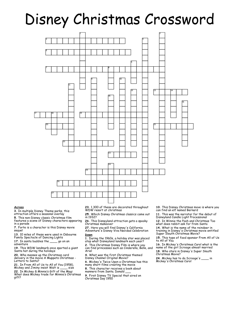 Disney Printable Crossword Puzzles