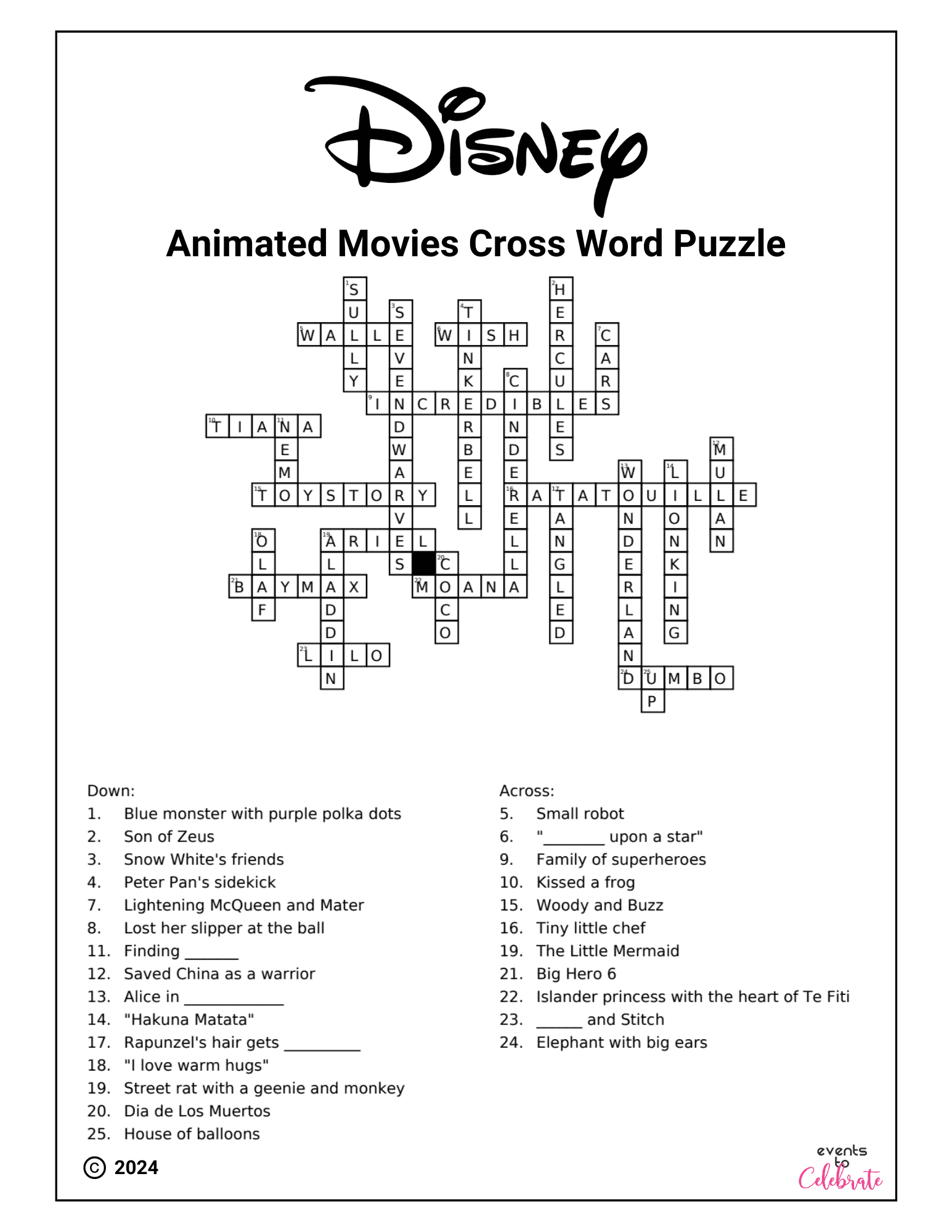 Movie-Themed Crossword Puzzles Printable