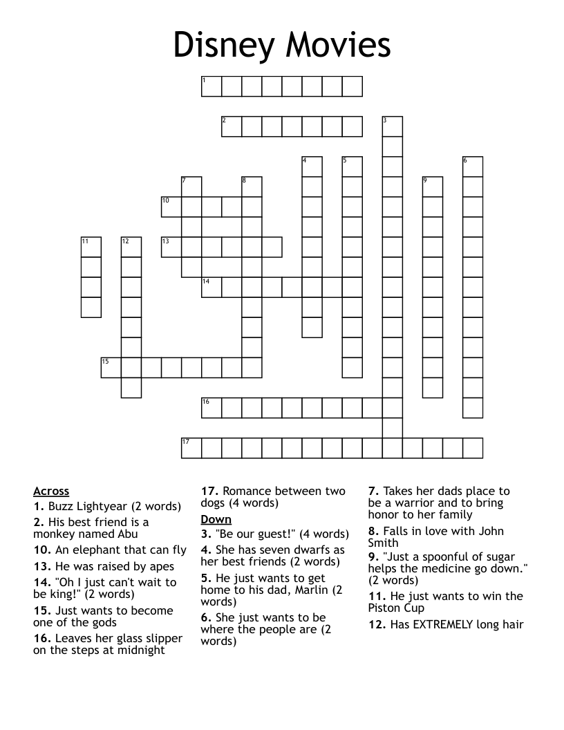 Disney Crossword Puzzles Printable Kids